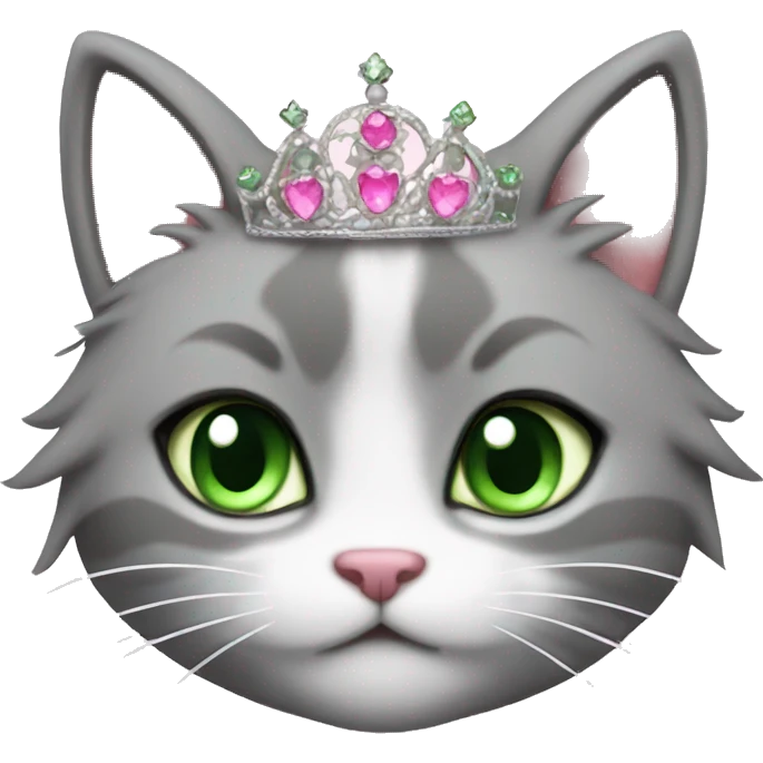 fluffy cat with green eyes in a princess dress and a pink tiara emoji