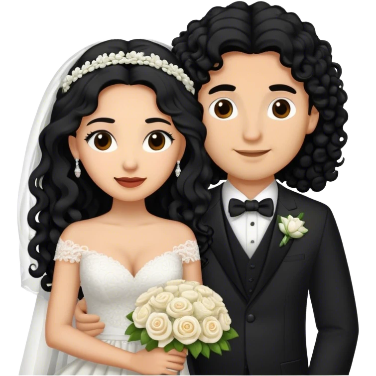 hispanic women with long black hair and light skinned man with medium light brown curly hair getting married  emoji