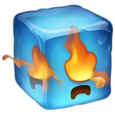 an ice cube on fire with dog ears emoji