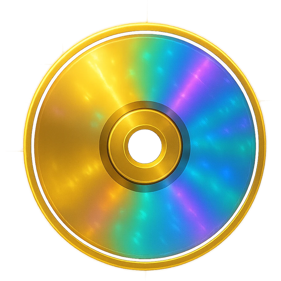 gold CD with a rainbow reflection, emoji style, holographic effect, glow effect emoji