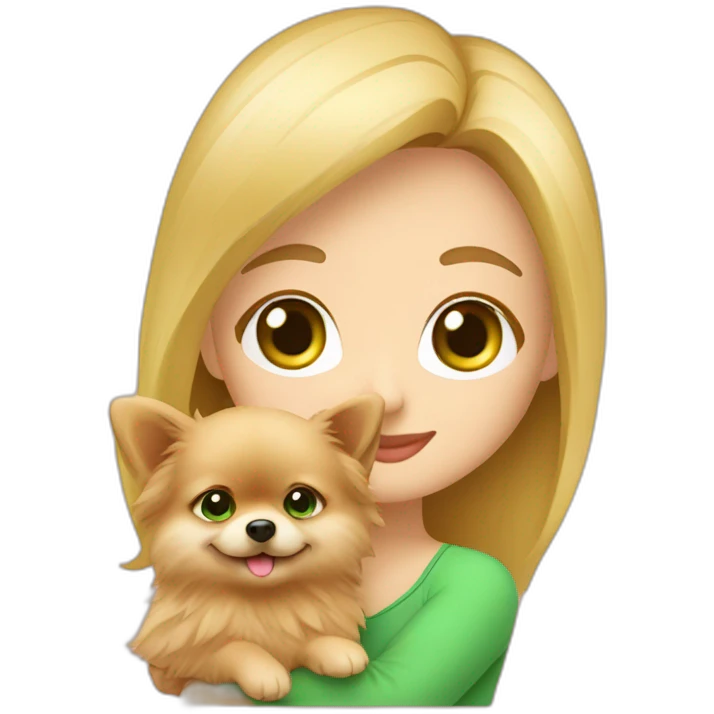 light-haired-girl-with-green-eyes,-hugs-her-pomeranian-dog,-red Download emoji emoji