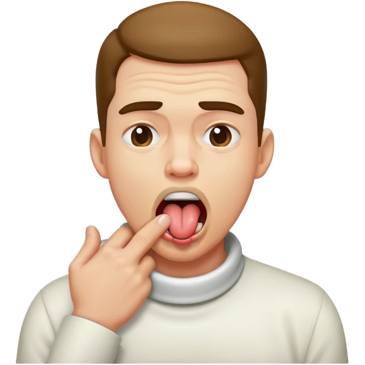 man choking himself with tongue out emoji