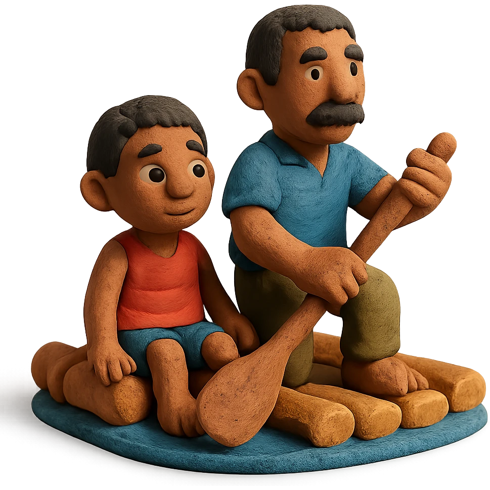 Cuban boy and dad on a raft emoji