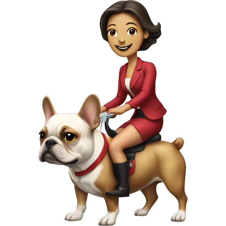 A lady riding a French bulldog emoji