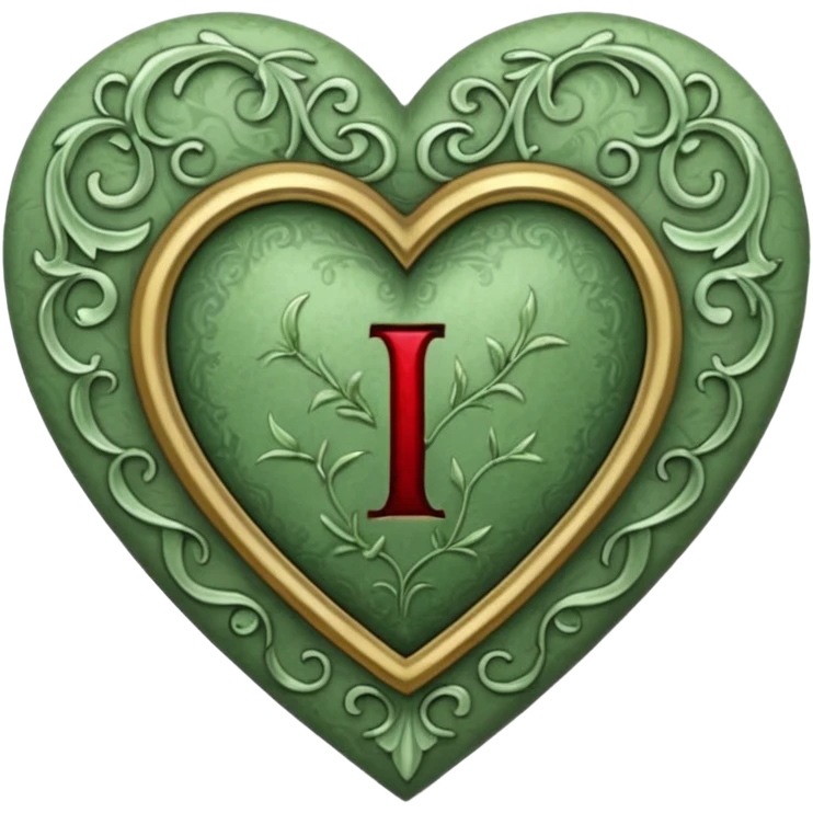 Can you make a sage green heart with a gothic design. In the middle of the heart the letter I emoji