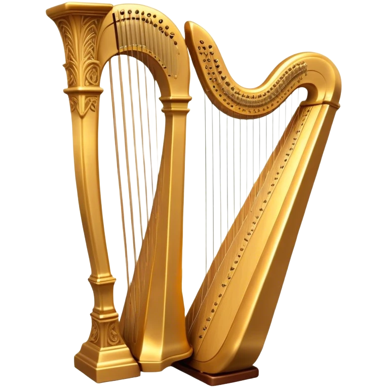 Cinematic Realistic Harp, a grand golden harp with intricately carved details, delicate strings shimmering under soft candlelight, rich wood tones adding warmth, a musician’s gentle fingers plucking a note, glowing with an ethereal and majestic aura. emoji