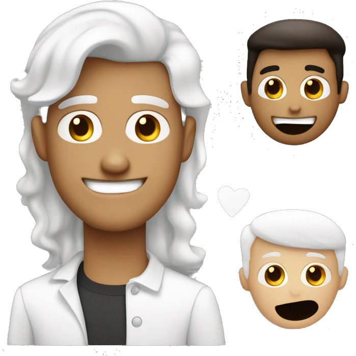 Un chico blanco con ojos cafes sonriendo y con pelo negro y un hopo leve emoji