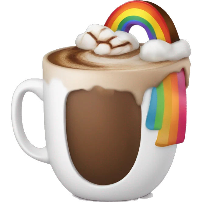 Rainbow coffee cup with hot coco and no face emoji