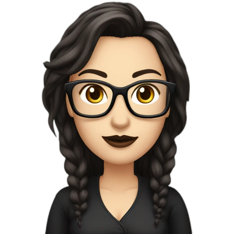 Sexy-Caucasian-Mum-woman-goth-long-brown-hair-dark-brown-eyes-standing-wearing-glasses-plus-size-upturned-nose emoji