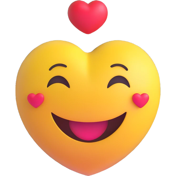 3D smiley emoji, round shape, in love: heart ring, smiling face, no body emoji