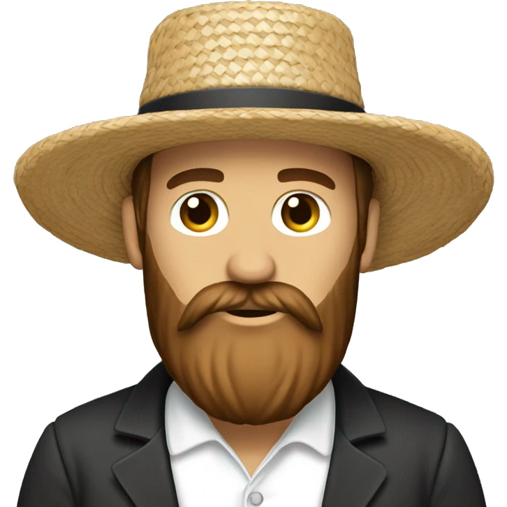 Amish man white with brown straw hat building a building with beard without a mustache emoji