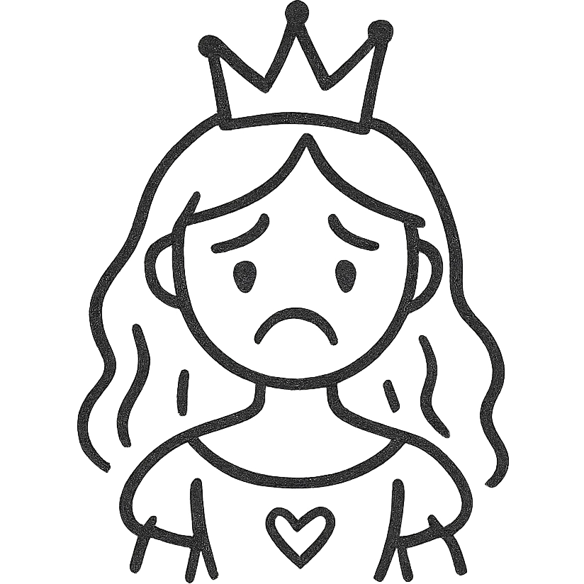 sad princess with black outline doodle style emoji