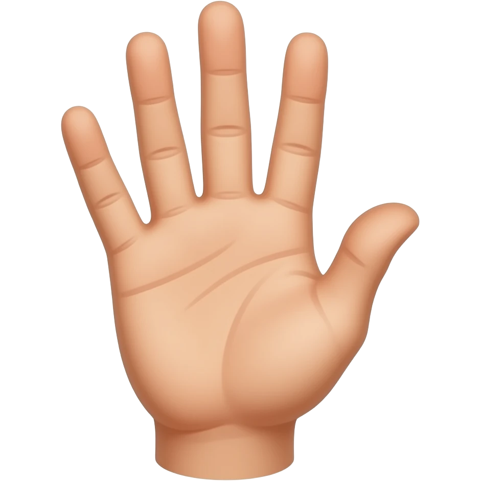 Close-up of a single human hand showing exactly three fingers: index, middle, and ring fingers up. The thumb and pinky (little finger) are curled completely down. Palm facing forward. Cartoon style. emoji