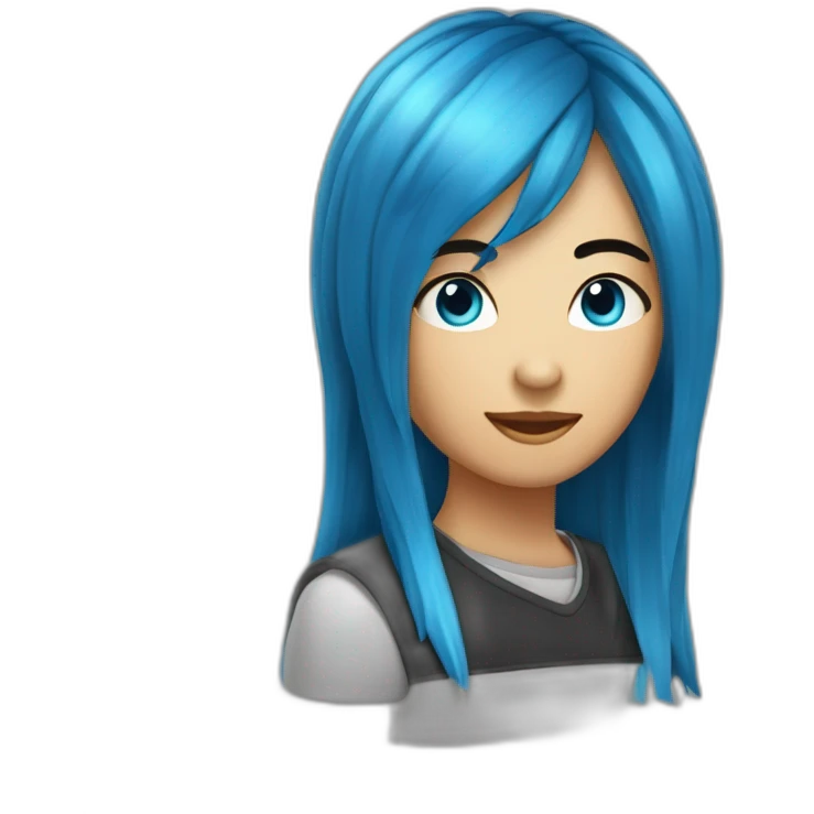 Adolescente avec de yeux vairons bleu et noir avec des cheveux mi-long bleu emoji