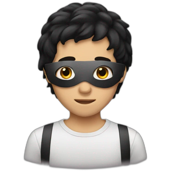 A boy with black hair and wearing a mask emoji
