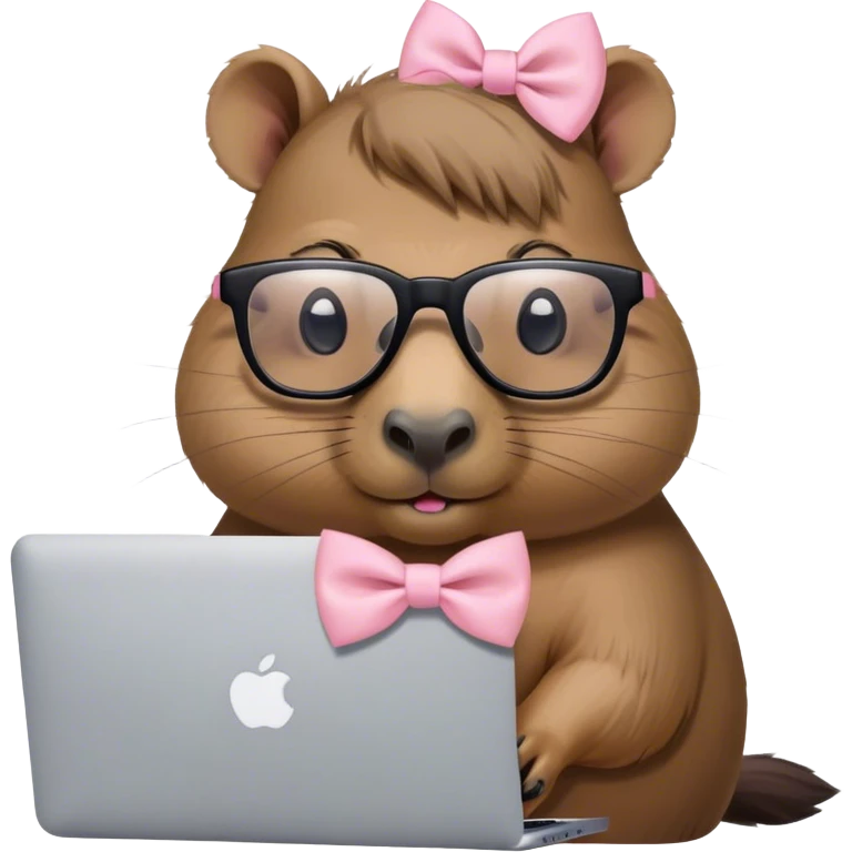 capivara de óculos e laço rosa claro mexendo no macbook emoji
