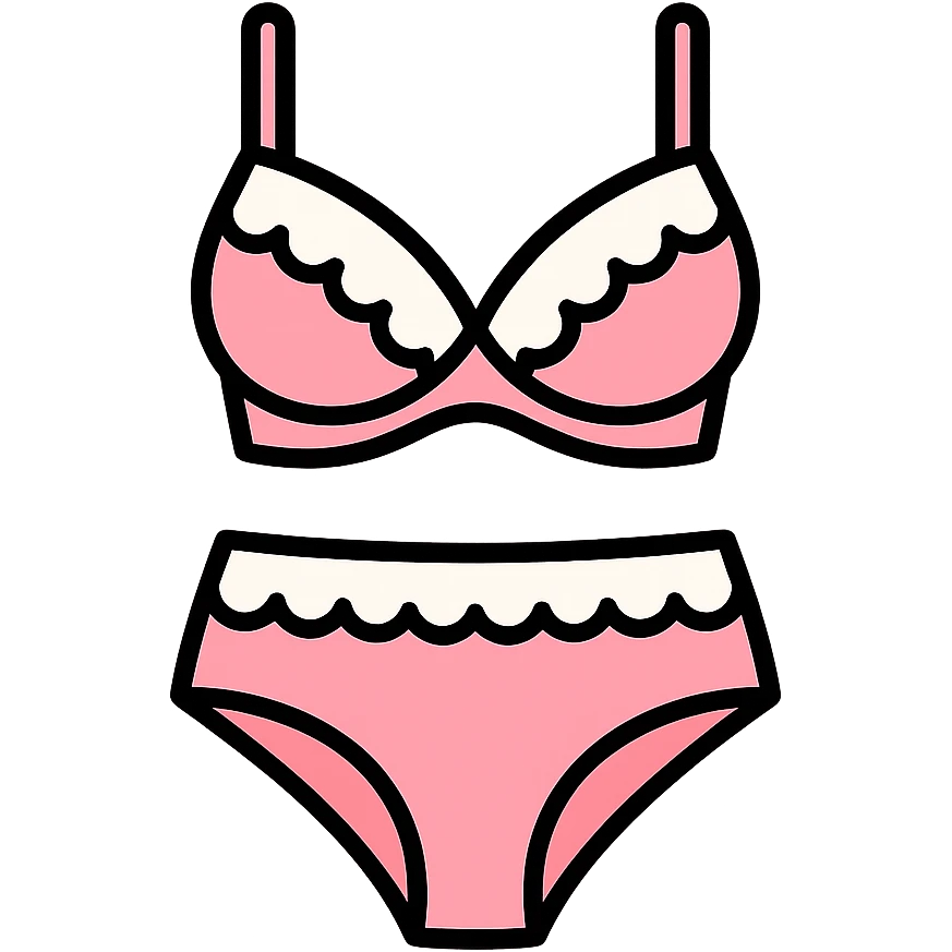 stylish lingerie set, delicate lace, elegant, soft pink and white, minimal background, modern icon style emoji