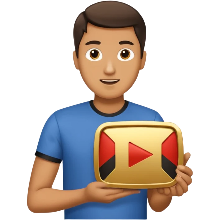 a man holding youtube golden play button emoji