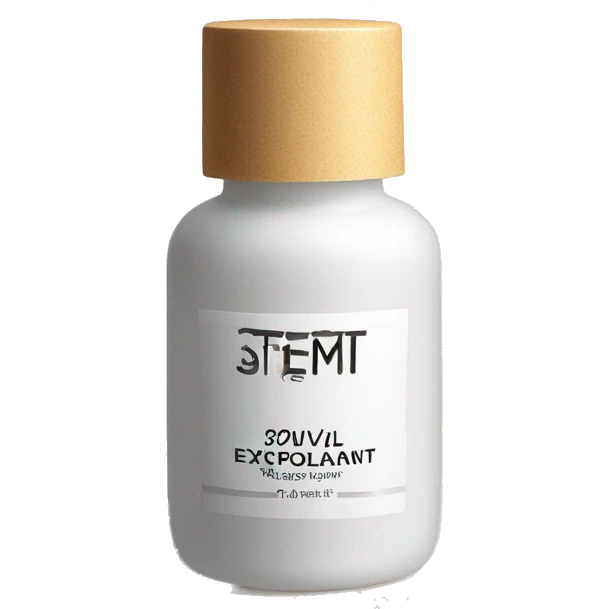 tiny facial exfoliant bottle with label emoji