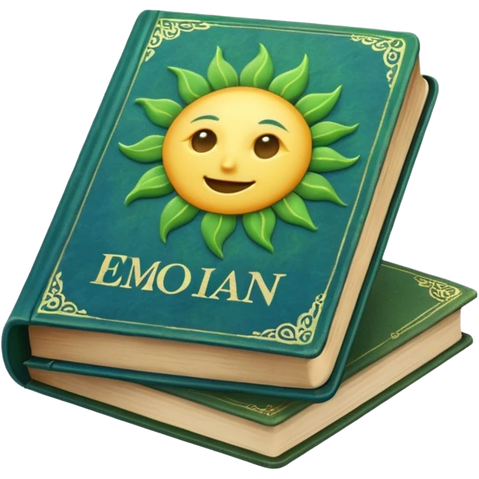 green and blue book with a sun symbol on it emoji