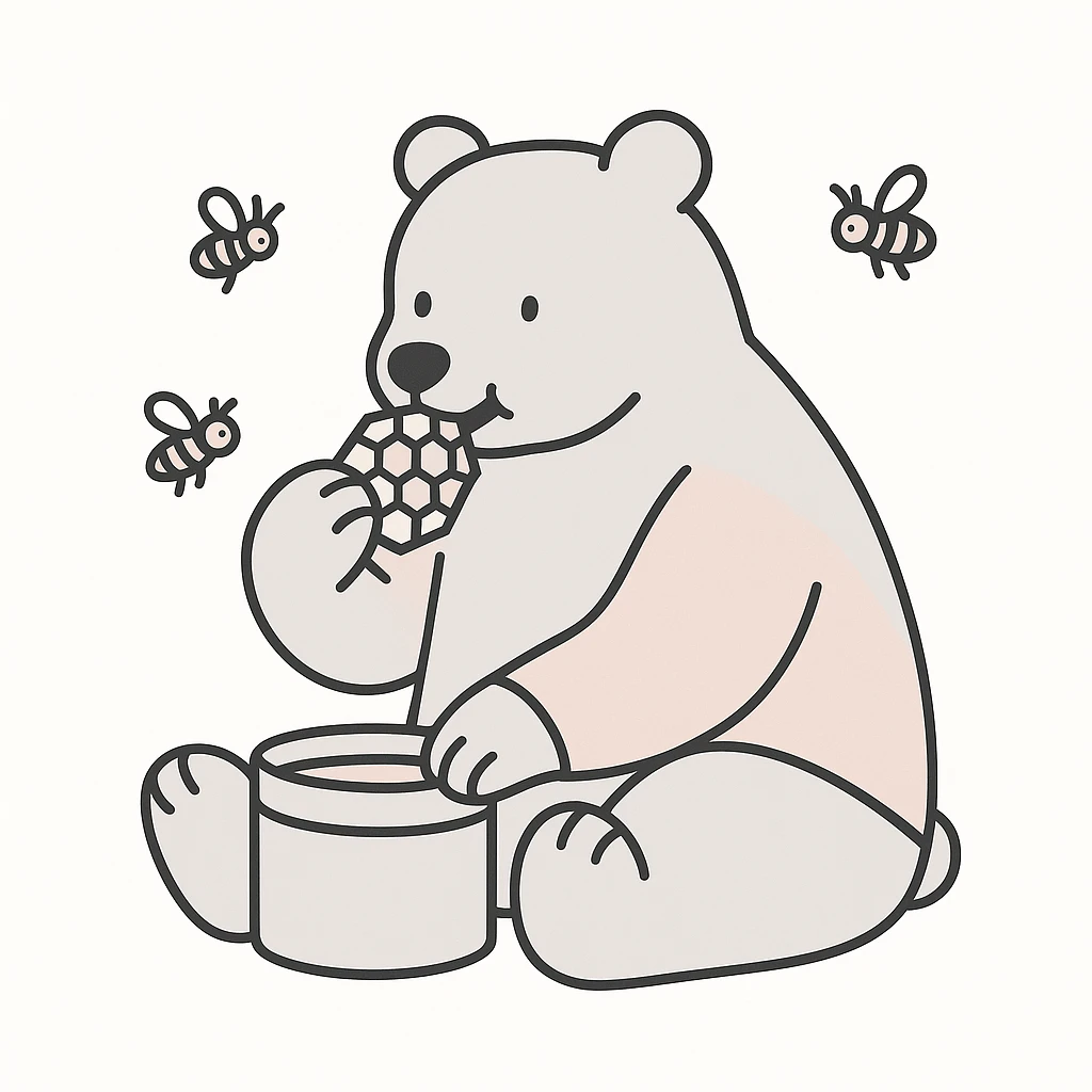 bear eating honeycomb with bees flying around emoji