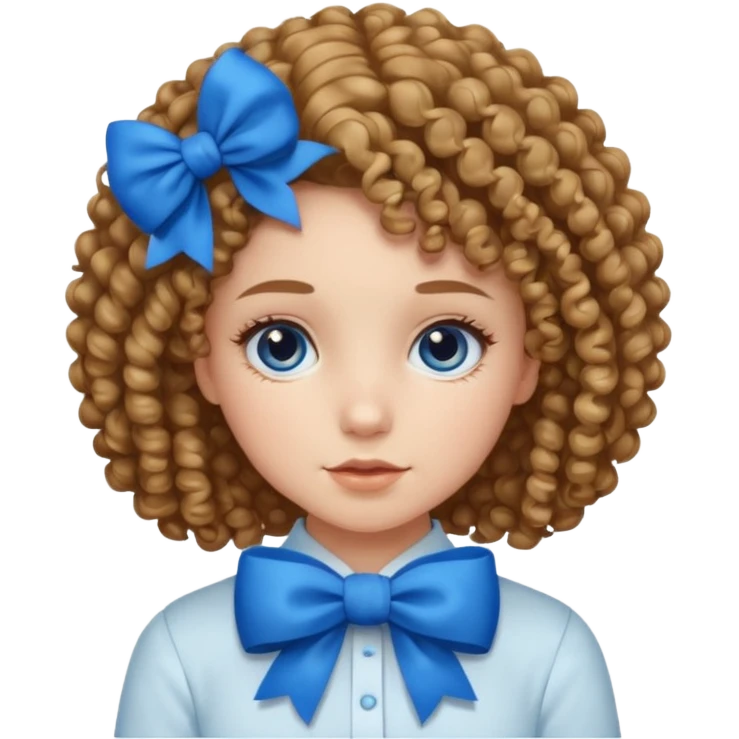 girl tied with blue bow and curly hair emoji