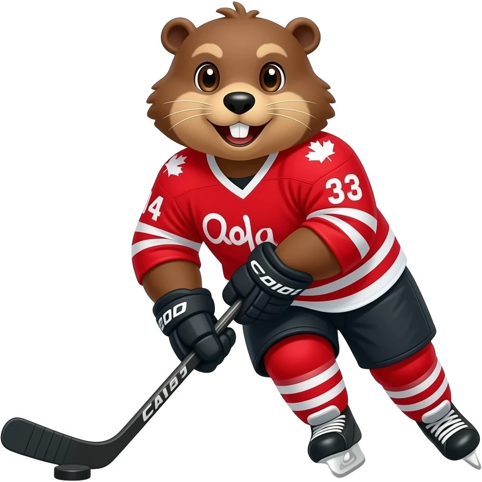 beaver playing hockey with a red canada jersey on emoji