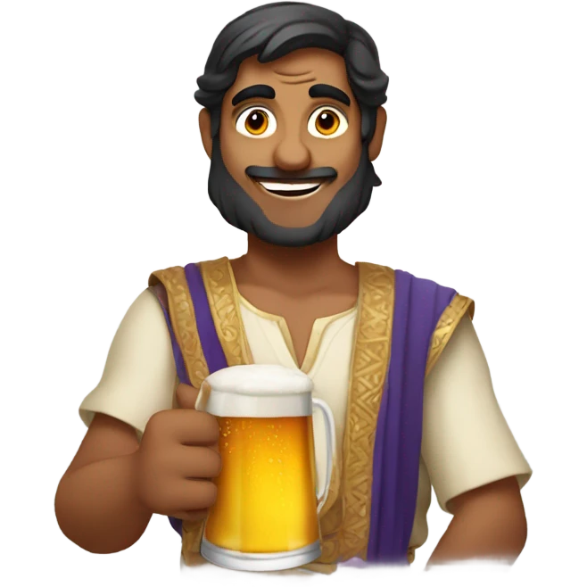 Indian man in a bar wearing an aladdin costume with beer  emoji