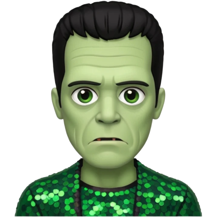 Frankenstein with black hair, dark green sequin outfit emoji