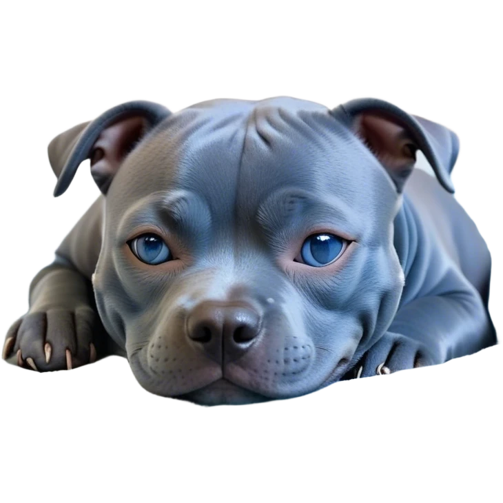 Meme-Worthy Cute Sleeping Blue Staffordshire Bull Terrier Portrait Emoji, Head resting peacefully with a contented smile, showcasing a delightfully compact build and a luxuriously soft blue Fur, eyes shut in a serene nap, Simplified yet hilariously adorable features, highly detailed, glowing with a soft, drowsy light, high shine, relaxed and utterly lovable, stylized with an air of playful laziness, bright and heartwarming, soft glowing outline, capturing the essence of a comically sleepy guardian, so meme-worthy it feels like it could instantly become the next viral sensation of adorable slumber! emoji