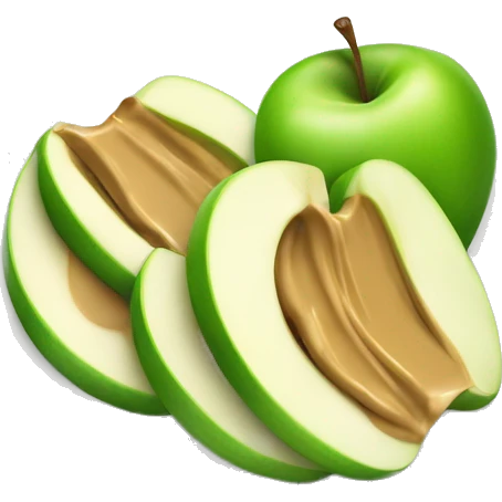 sliced green apple slices with peanut butter on a plate emoji