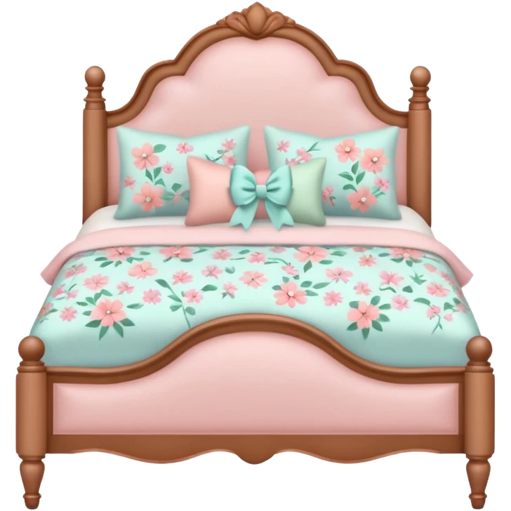 soft pastel bed with floral patterns bows feminine coquette vibe emoji