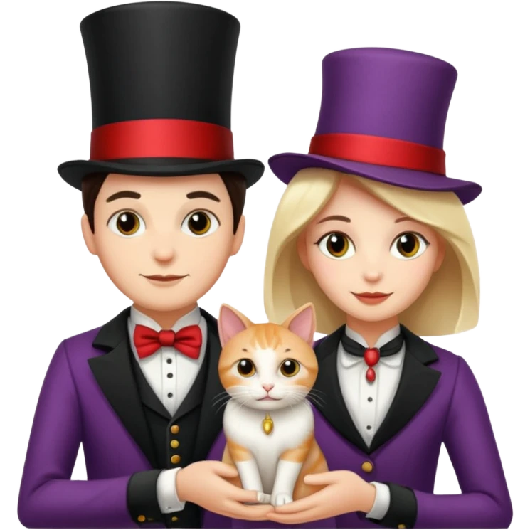 magician couple and their pet cat emoji