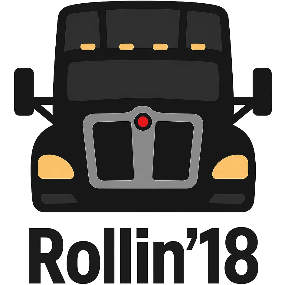Edit the image of the truck by moving the text 'Rollin' 18' to the bottom of the truck. Keep the text bold and clear. The style should be emoji style with no background. emoji