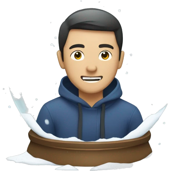 Asian man inside a snow globe while it’s snowing  emoji