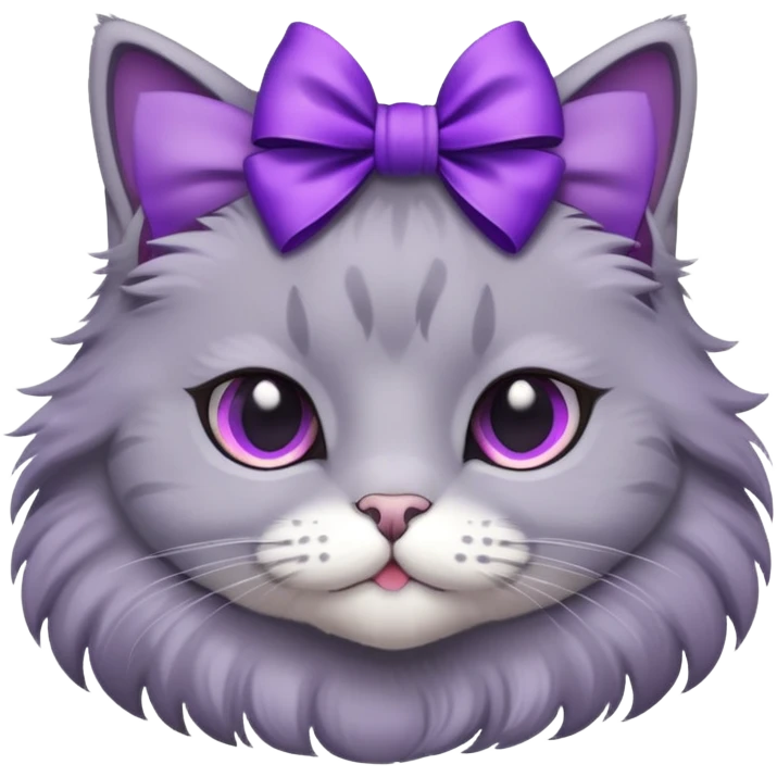 gray cat with purple bow in her head emoji