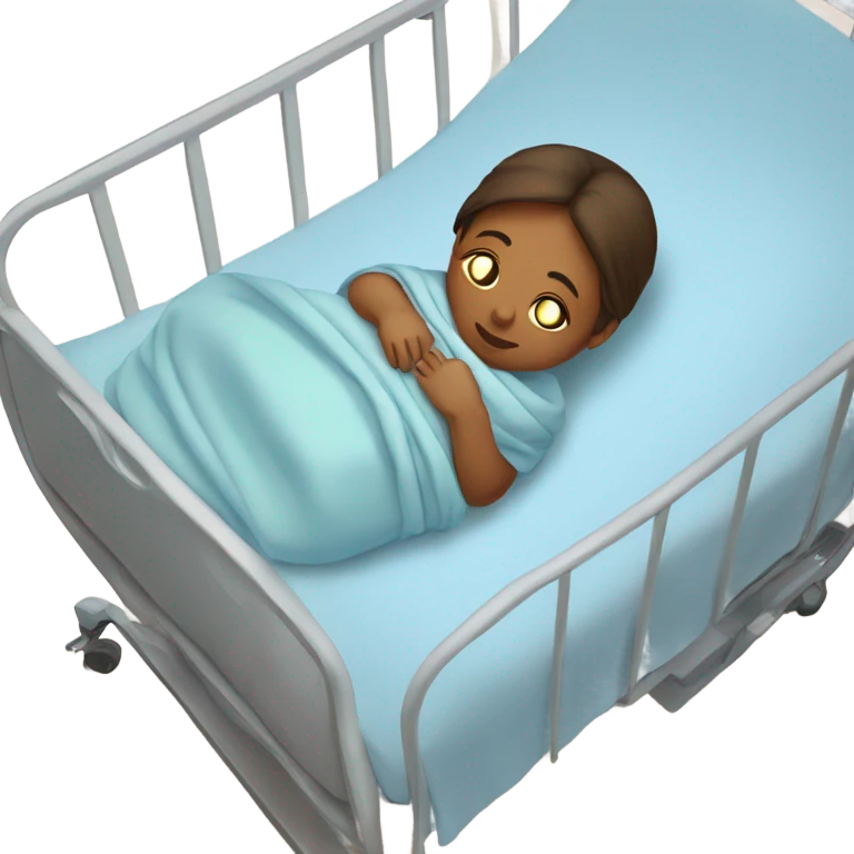A mother lying on a hospital bed, cradling her newborn baby wrapped in a soft blue swaddle blanket.






 emoji