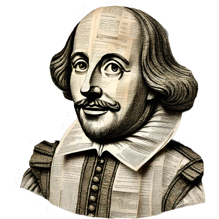 Shakespeare made of newspaper cuttings 420 roses flowers emoji