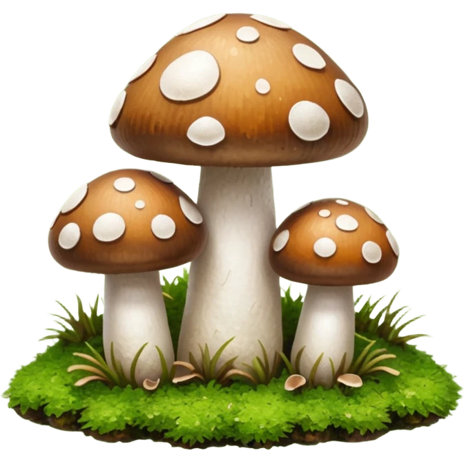 tiny brown and white mushrooms on moss emoji