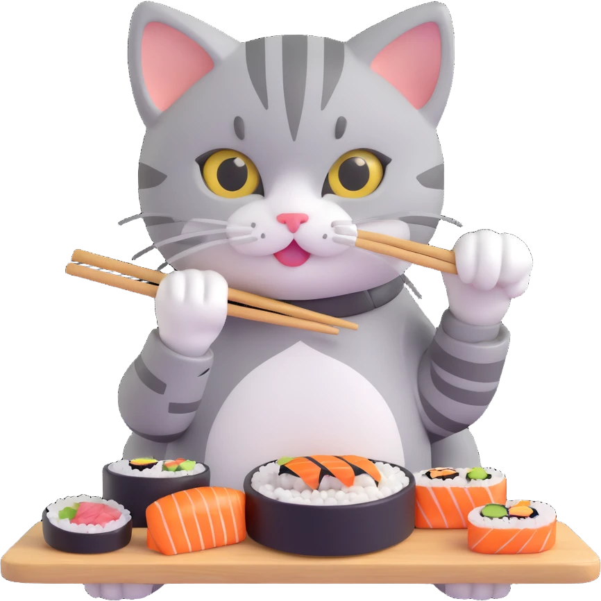 grey tabby kitten eating sushi emoji