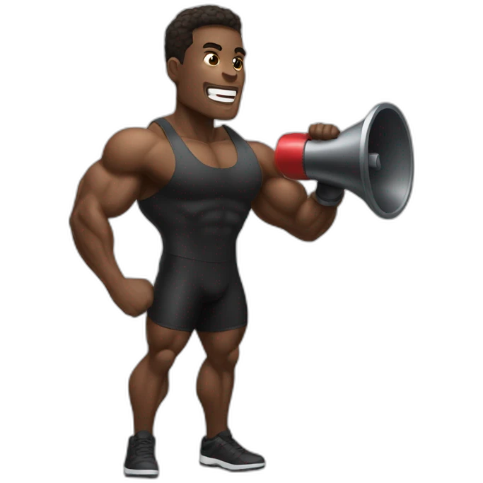 black bodybuilder with megaphone speaking emoji