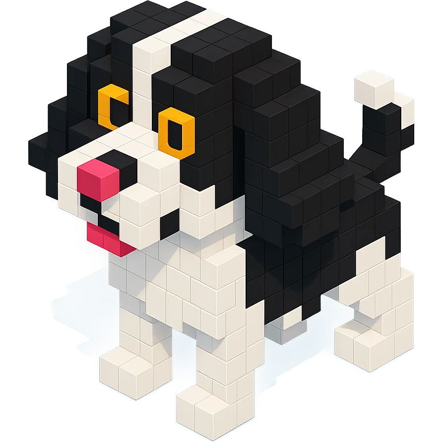 black and white Russian Cocker Spaniel puppy wagging its tail emoji