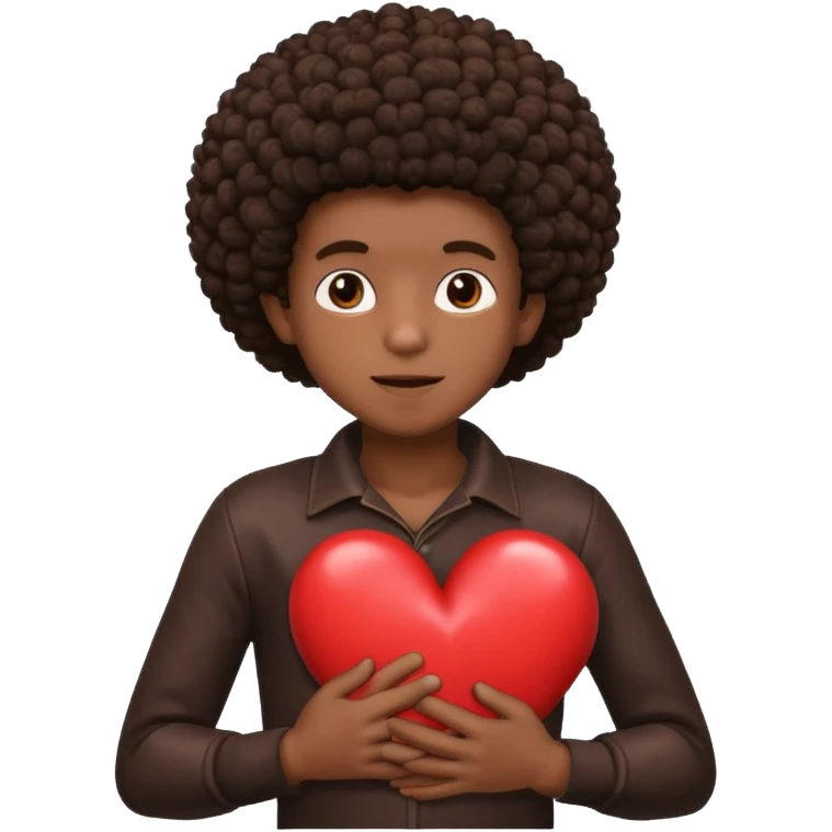 I want a black boy with chocolate skin and an afro holding a heart close to his chest as if to present it to someone he loves. emoji