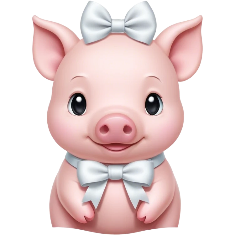 Cute light pink Piglet with big white bow around neck emoji