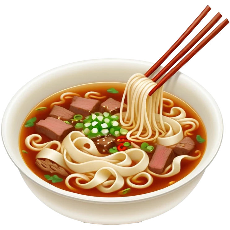 Lanzhou beef noodle soup with hand-pulled noodles, simplified emoji style with bold outlines and bright colors, cartoon style Gansu specialty La Mian emoji