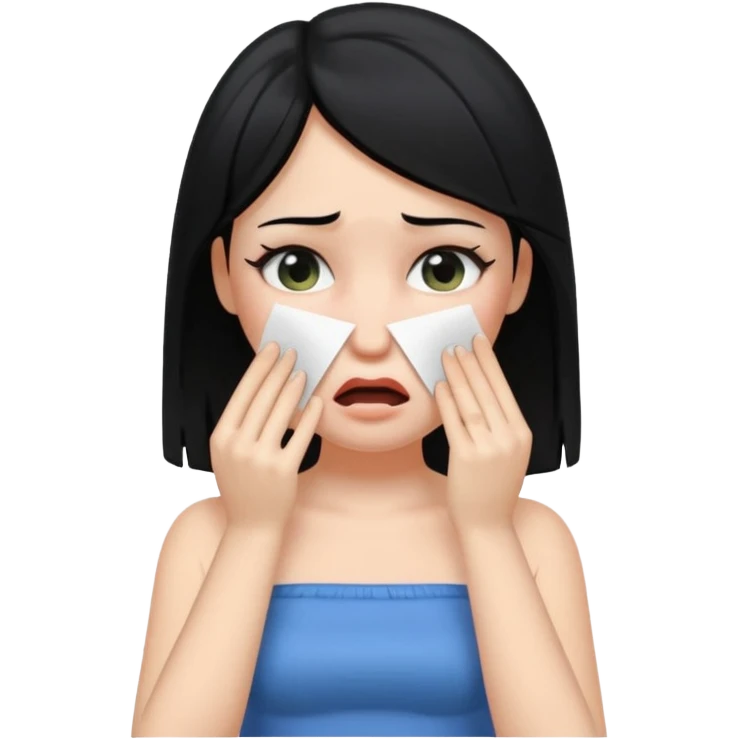 making a white skin black hair girl wearing tube using paper to swipe her tears because of stress ios memoji style emoji