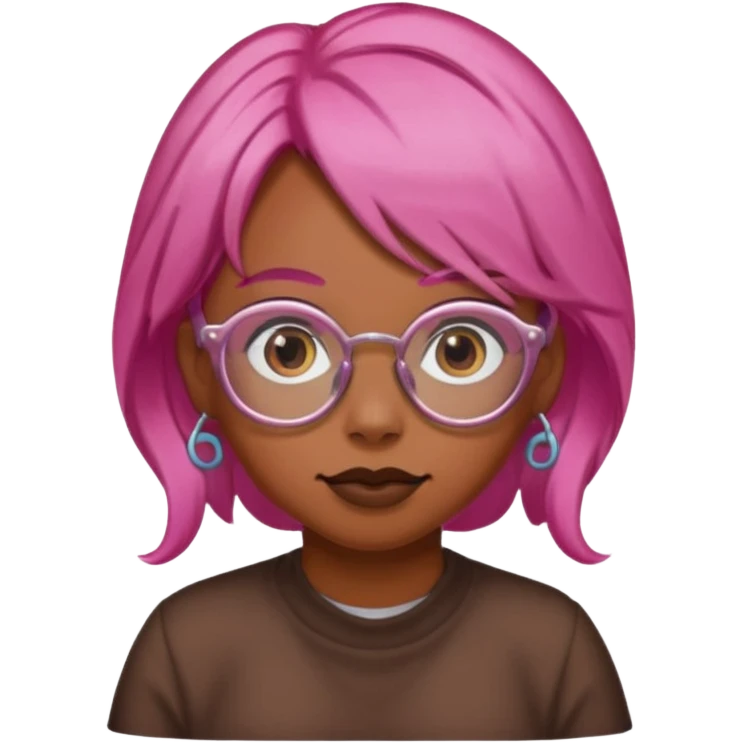 Chica con pelo rosa, gafas de forma de caca y una orquilla de caca emoji