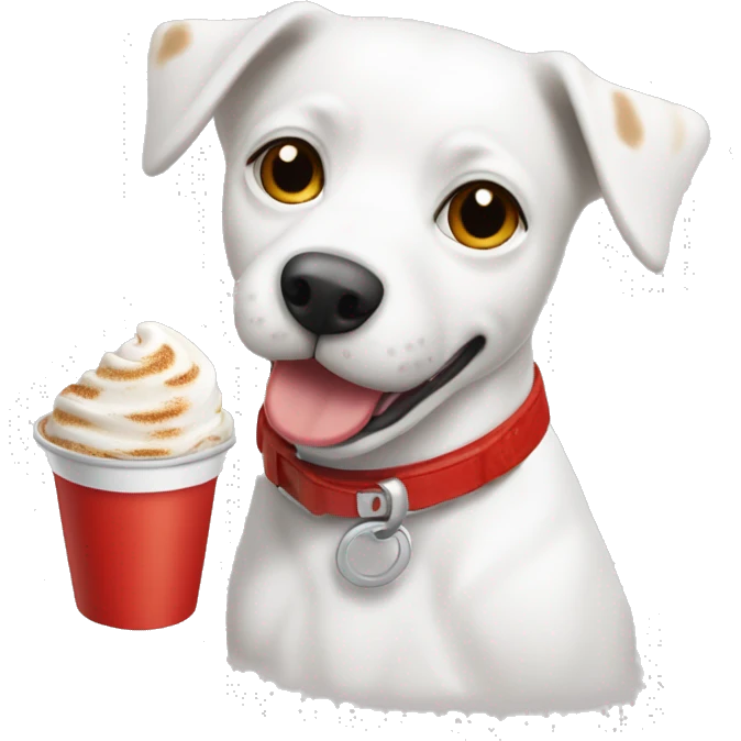 Perro BLANCO CON MANCHAS CAFE EN LA CABEZA Y COLLAR ROJO emoji