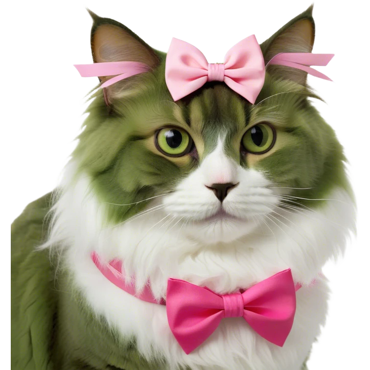 Brown and white fluffy cat with pink bow  emoji