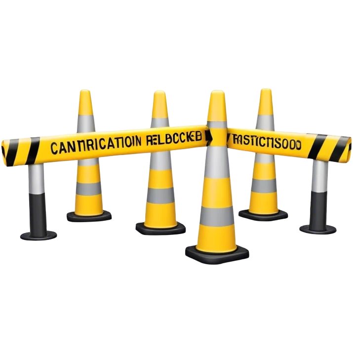 Two conical traffic bollards with a caution tape stretched between them, marking a restricted or blocked area emoji